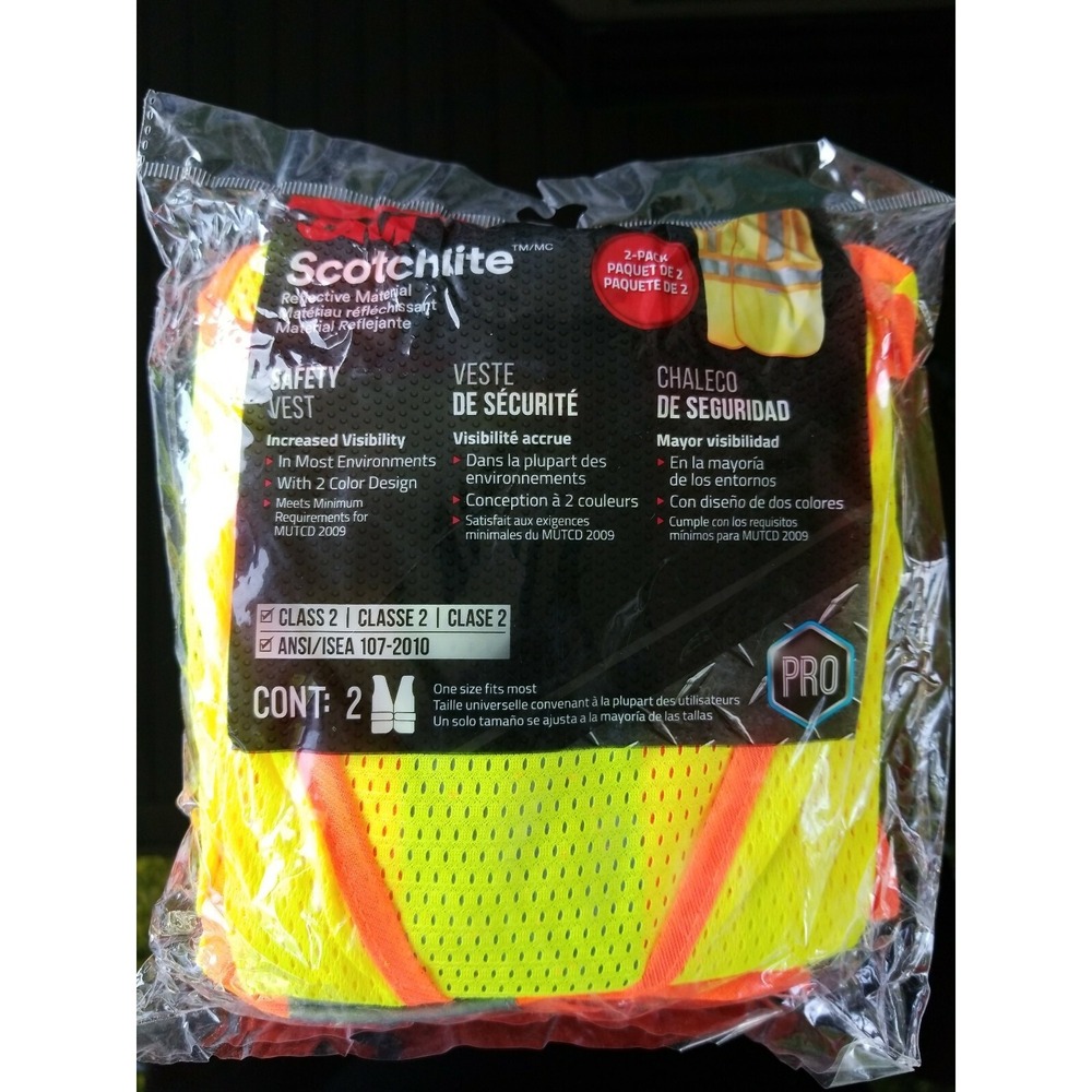Scotchlite 3M Safety Vest - 2 Pack OSFM Reflective Yellow & Orange Class 2 NEW